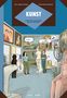 „Kunst ... oder Kommerz?“ Zwei Personen diskutieren in einer Galerie voller Skulpturen und Gemälden., Buch