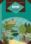 Text: "Die Comicthek der Philosophie, Natur, Martine Gasparov, Émilie Boudet." Illustration zeigt eine bunte Landschaft mit Tieren., Buch