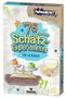 "75 supercoole Schätz-Experimente für zu Hause". Illustration mit Waage, Orange, Apfel, Zitronen und Münzen.