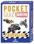 Text: "POCKET QUIZ JUNIOR FAHRZEUGE". Illustration: Rennauto, Monstertruck, Motorrad. Logo: "moses." unten., Buch