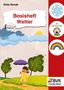 "Basisheft Wetter" steht oben, darunter "Ready for Anybook". Links ein Kind mit Regenschirm, Sonne und Wolken. Rechts ein Schnee-, Emoji- und Regenbogen-Logo., Buch