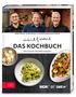 SÖREN ANDERS • BJÖRN FREITAG • ALEXANDER HERRMANN & FRIENDS. einfach & köstlich. DAS KOCHBUCH. Mit cleveren Genießerrezepten. Mehrere Männer lächeln vor einer Küche. Darunter sind Bilder von Gerichten zu sehen. Logos von WDR, BR, SWR., Buch