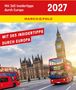 "Mit 365 Insidertipps durch Europa", "2027", "MARCO POLO". Big Ben, Westminster und rote Doppeldeckerbusse in London., Kalender