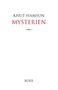 „Knut Hamsun, Mysterien, BOER“. Weißer Buchumschlag mit schlichtem Design.