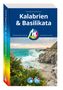 Buchtitel: „Kalabrien & Basilikata“ von Annette Krus-Bonazza. Küstenlandschaft mit Felsen, Meer und blühenden Pflanzen. Logo des Verlags.