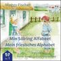"Min Sölring Alfabeet. Mein friesisches Alphabet. Texte von Kerrin Ketels und Uta Marienfeld." 

Illustration: Kinder vor einem Reetdachhaus., Buch