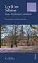 „Lyrik im Schloss“, Jubiläum, Therese Chromik; Euterpe, Gedichte; oben blau, unten ein Park mit violetten Blumen vor Schloss., Buch