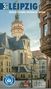 "3 Tage in Leipzig: Überlegt planen, nachhaltig reisen!" zeigt eine Kirche mit Türmen, Fahrradständer und Gebäudefronten.