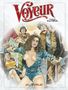Voyeur, Horacio Altuna. Illustration einer Frau in offenem Jeans-Outfit, umgeben von Leuten in einer Straßenszene.