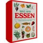 Aufschrift: "Was wir essen" von Olivier Tackenberg. Illustrationen von Obst, Gemüse und Pflanzen., Buch