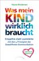 „Was mein Kind wirklich braucht“ in farbigen Buchstaben, „Empathie statt Lautstärke…“ in Blau. Herz mit „Gefühle als Wegweiser“.