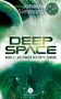 Text: "Jonas Simmons. DEEP SPACE BAND 2 - DIE KINDER DES ONYX-TOWERS." Grüne Sci-Fi-Landschaft mit Planeten und futuristischem Gebäude., Buch