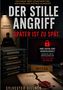 „Der stille Angriff. Später ist zu spät.“ Text auf Ordnern: Kaufverträge, Testamente. Ein Bildschirm mit Verschlüsselungswarnung., Buch