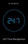 "DR. TIM REICHEL" oben, darunter "24:7" in blauer Digitalanzeige, umgeben von Punkten, "24/7 Time Management" unten., Buch