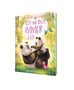 "Ich hab dich immer lieb" steht in großen Buchstaben. Zwei Pandas umarmen sich in einem grünen Dschungel, während ein rosa Frosch zuschaut., Buch