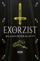 Text: "DER EXORZIST" von "WILLIAM PETER BLATTY", "FESTA CLASSICS". Umgekehrtes Kreuz, Rosenkranz, kleine Flaschen., Buch