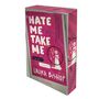 Text: "HATE ME TAKE ME", "I hate you...", "Please take me", "LAURA BISHOP", "VAJONA". Illustration: Paar in Zielkreuz., Buch