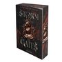 "STORM THE GATES" von Elizabeth Dear, Roman Vajona. Bronze Schachfigur mit dekorativem Hintergrund.