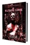 Buchtitel: "Die Blutrote Gosse" über einem gruseligen Gesicht, darunter "Vampire: Die Maskerade". Stadtlichter im Hintergrund., Buch