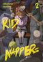 Text: Hirotsugu Kajiyama, Kid Nappers, 2. Mädchen gefesselt auf einem Stuhl von maskierten Figuren umgeben., Buch