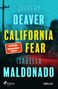 "Jeffery Deaver, California Fear, Isabella Maldonado." Thrillerbuch mit einer Straße, Strommasten und blauer Landschaft., Buch