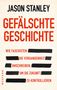JASON STANLEY: "GELÄSCHTE GESCHICHTE". Textteile unter schwarzen Balken verborgen. Roter und schwarzer Text., Buch