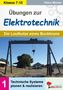 Titel: "Übungen zur Elektrotechnik". Foto eines Bockkrans im Freien, umgeben von Natur und Gebäuden.