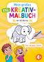 Text: "Mein großes XXL-Kreativ-Malbuch", "Mit 100 Motiven", "Der Rüssel fehlt!", "4+".

Beschreibung: Zwei Kinder betrachten einen Elefanten, dem der Rüssel gezeichnet wird., Buch