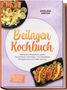 Texte: "Beilagen Kochbuch", "Marleen Dreyer", "Die besten Rezepte... Genuss". Abbildung: Nudeln, Lachs, Tacos auf lila Hintergrund.