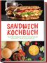 "SANDWICH KOCHBUCH" steht oben. Bunte Sandwiches und Zutaten wie Brötchen und Gemüse sind abgebildet.