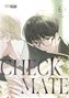 "CHECK MATE" steht in großen Buchstaben. Zwei stilisierte Männer, der eine mit Brille, im Vordergrund hält jemand Blumen., Buch