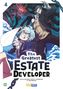 "The Greatest Estate Developer." Illustration: Zwei Charaktere, einer mit blauem Haar, kämpfen gegen ein rotes, drachenähnliches Wesen., Buch