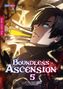 Text: "Cover nicht final", "Boundless Ascension 5". Mann mit dunklem Haar, hält eine goldene Waffe. Mystische Atmosphäre., Buch
