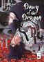 „Dawn of the Dragon“. Zwei Figuren in traditioneller Kleidung, umgeben von roten Blüten., Buch