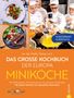 "So kochen die Europa Miniköche. Bunte Gerichte. Drei Kinder in Kochkleidung, Teller mit Reisgericht und Focaccia.", Buch