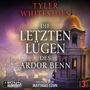 Titel: "Die letzten Lügen des Ardor Benn" von Tyler Whitesides. Gelesen von Matthias Lühn. Illustration einer Stadt mit Türmen., MP3-CD