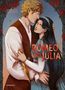 "ROMEO UND JULIA", Alwina Calma, Sarah Raffelt, Knesebeck. Illustration: Zwei Personen umarmen sich, in historischen Gewändern., Buch