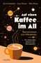 "Auf einen Kaffee im All. Sternenwissen zum Mitnehmen." Illustration von Planeten, einer Kaffeetasse und Sternen.