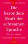 "Die besondere Kraft der achtsamen Sprache: Wie wir reden, bestimmt unser Leben" – Roter Hintergrund mit pinken Mustern.
