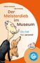 "Der Meisterdieb im Museum. Ein Fall für Jaromir." Illustration eines Mannes mit Spitzbart und Dackel., Buch