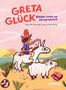 "GRETA GLÜCK: Kuchen-Chaos im Wilden Westen" von Sarah M. Orlovský, Valerie Bruckbög. Illustration von Kind auf Esel in Wüstenlandschaft., Buch