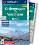 "Ortlergruppe und Vinschgau, 60 Touren, Manfred Föger." Logo: Kompass. Foto: Berglandschaft mit See und blauem Himmel.