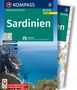 Text: "Sardinien", "75 Touren", "TOURENKARTE", "HIGHLIGHTS", "GPS-DATEN", "NAVI ZUM START". Küste mit blauem Meer., Buch