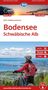 ADFC Radurlaubskarte Bodensee, Schwäbische Alb. Mit Kilometerangaben. Radfahrer blickt auf See und Landschaft.