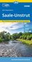 ADFC Regionalkarte Saale-Unstrut. Mit 18 Tourenvorschlägen. Fluss mit grünen Ufern und blauem Himmel.