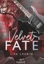 "Velvet Fate" und "Lisa Laurin" stehen zentral. Eine E-Gitarre und ein karger Baum auf rotem Hintergrund mit Noten., Buch