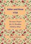"Adler und Rose 1734" und "Ein neuer Propst für St. Dorothea CRSA in Wien" auf rosafarbenem Blumenhintergrund. Buchcover., Buch