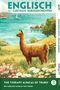 ENGLISCH mit lustigen Kurzgeschichten. Alpaka an der Küste mit Blumenwiese im Vordergrund. Segelboot im Meer., Buch