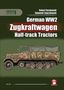 Text: "GREEN SERIES", "German WW2 Zugkraftwagen Half-track Tractors". Bild eines getarnten Halbkettenfahrzeugs., Buch