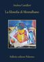 Titel: "La filosofia di Montalbano" von Andrea Camilleri. Buntes, kubistisches Stillleben mit Trauben und Flaschen., Buch